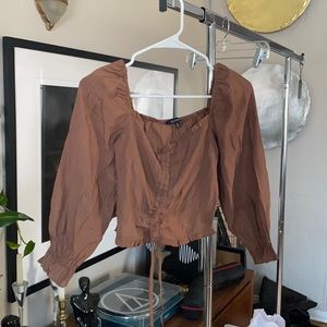 Brown Ruched sleeve blouse